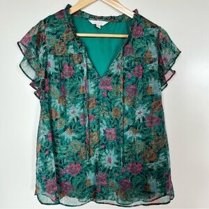 LC Lauren Conrad Ruffle V Neck Top Size L